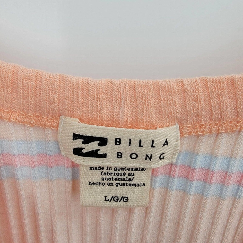Billabong The Baby Tank Size Large Ribbed Fitted Striped Peach Pink Blue NEW - Picture 9 of 13